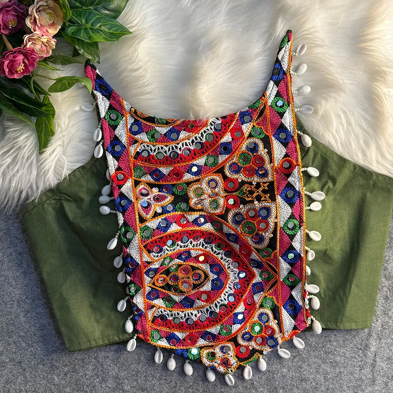 Mehndi Color Heavy Embroidered Readymade Blouse for Navratri