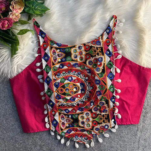 Rani Color Heavy Embroidered Readymade Blouse for Navratri