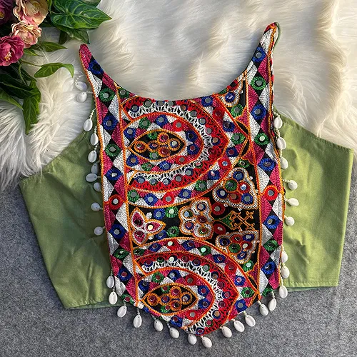 Pista Green Color Heavy Embroidered Readymade Blouse for Navratri