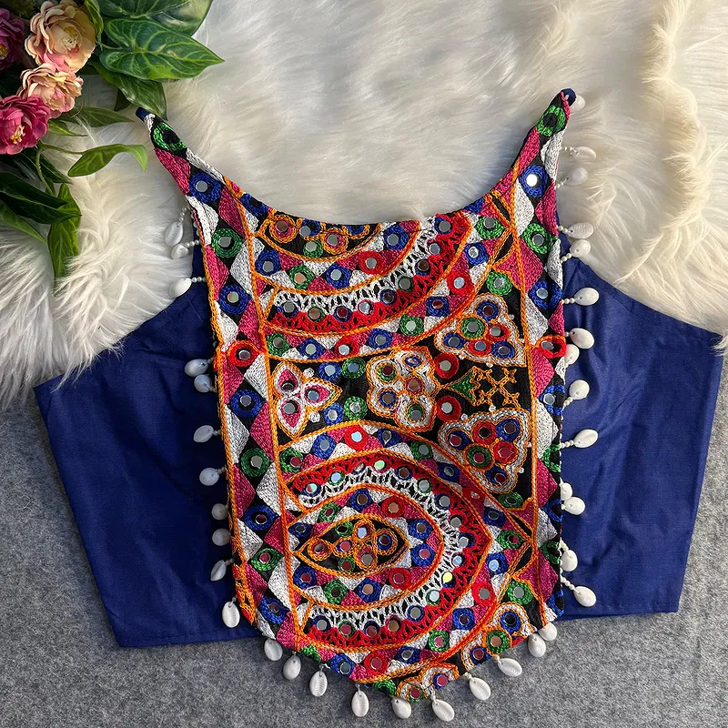 Blue Color Heavy Embroidered Readymade Blouse for Navratri