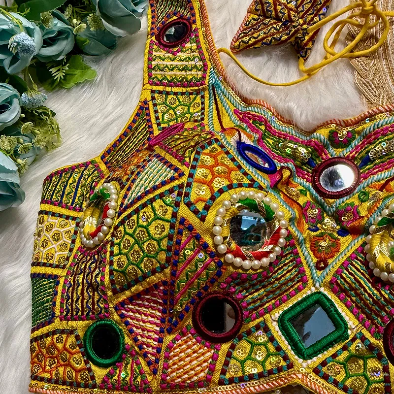 Yellow Sleeveless Navratri Handwork Readymade Blouse for Garba Nights 