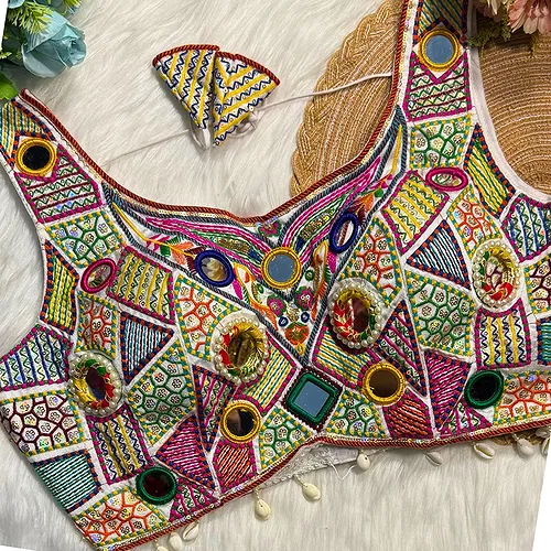 White Sleeveless Navratri Handwork Readymade Blouse for Garba Nights 