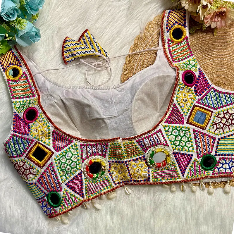 White Sleeveless Navratri Handwork Readymade Blouse for Garba Nights 