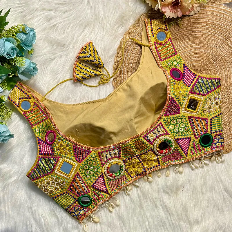 Gold Sleeveless Navratri Handwork Readymade Blouse for Garba Nights 
