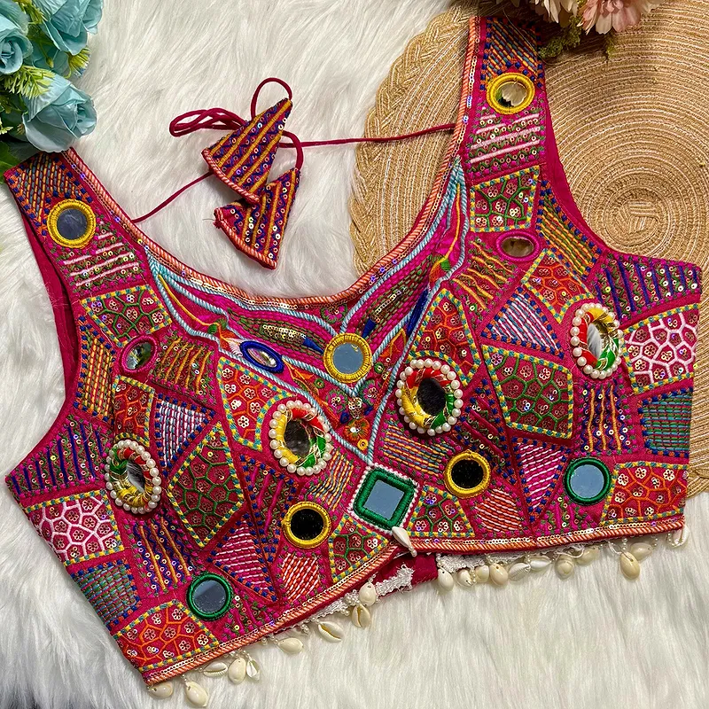 Rani Sleeveless Navratri Handwork Readymade Blouse for Garba Nights 