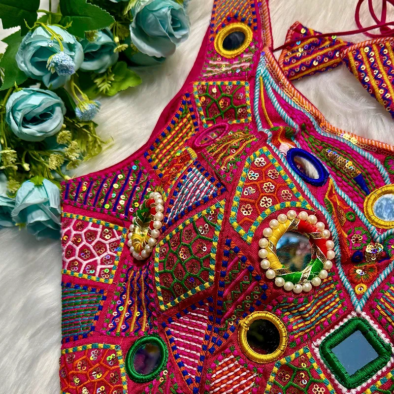 Rani Sleeveless Navratri Handwork Readymade Blouse for Garba Nights 