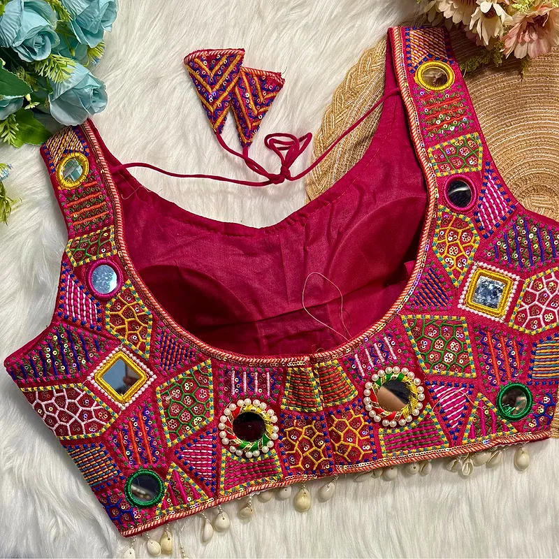 Rani Sleeveless Navratri Handwork Readymade Blouse for Garba Nights 