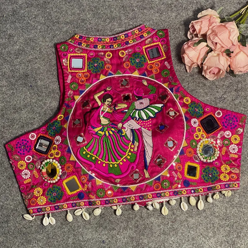 Rani Color Navratri Special Readymade Halter Neck Blouse In Italian Silk