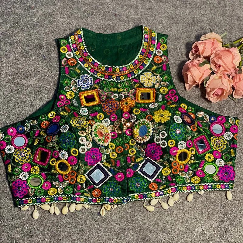 Bottle Green Color Navratri Special Readymade Halter Neck Blouse In Italian Silk