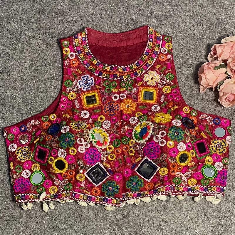 Maroon Color Navratri Special Readymade Halter Neck Blouse In Italian Silk