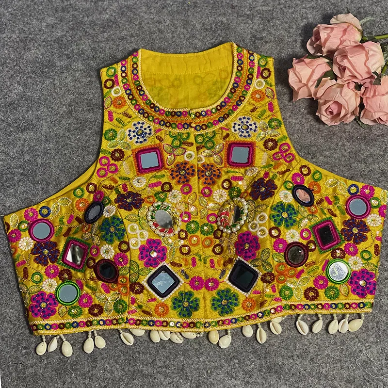 Yellow Color Navratri Special Readymade Halter Neck Blouse In Italian Silk