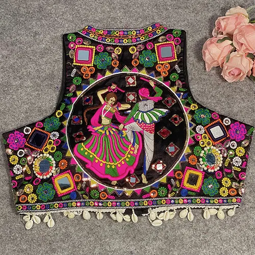 Black Color Navratri Special Readymade Halter Neck Blouse In Italian Silk