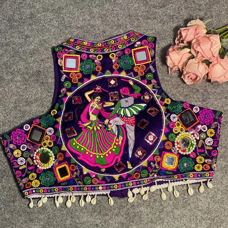 Purple Color Navratri Special Readymade Halter Neck Blouse In Italian Silk