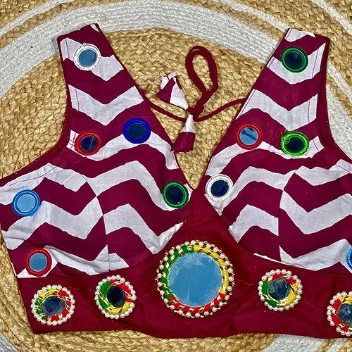 Wine Color Navratri Special Readymade Blouse with Mirror Work