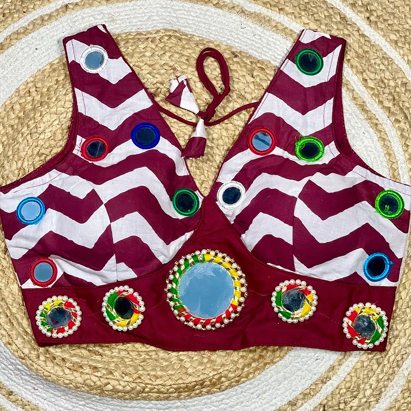 Wine Color Navratri Special Readymade Blouse with Mirror Work