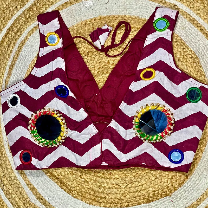 Wine Color Navratri Special Readymade Blouse with Mirror Work