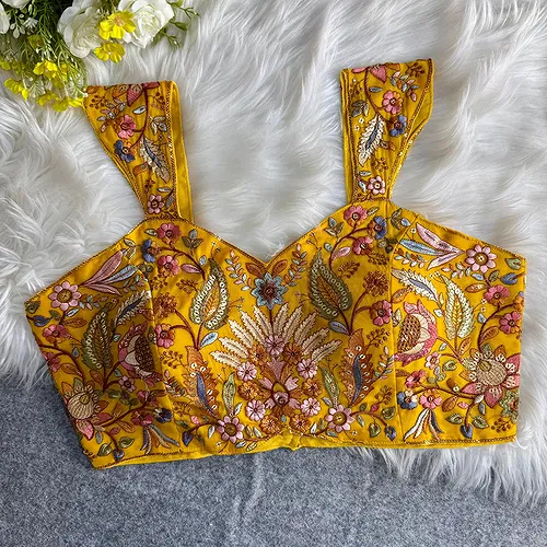 Yellow Color Readymade Georgette Sleeveless Blouse For Navratri