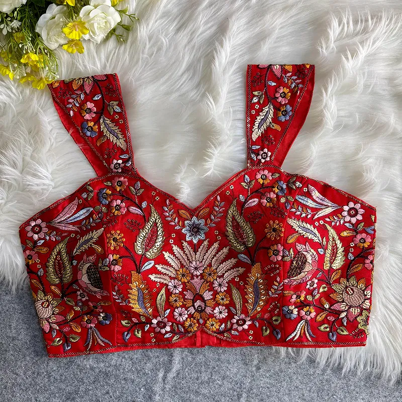 Red Color Readymade Georgette Sleeveless Blouse For Navratri