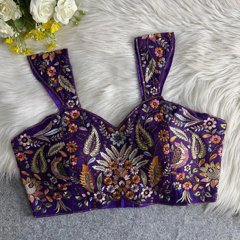 Purple Color Readymade Georgette Sleeveless Blouse For Navratri