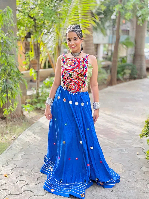 Blue Color Multi Work Heavy Lace Readymade Chaniya for Navratri 