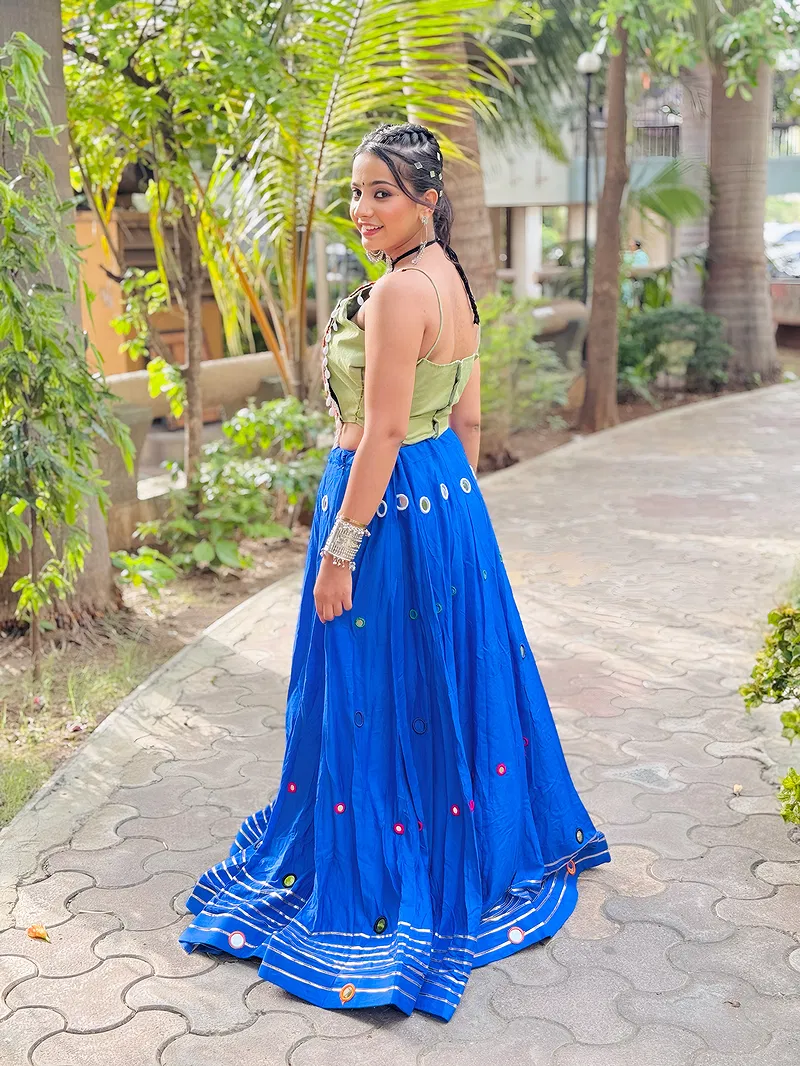 Blue Color Multi Work Heavy Lace Readymade Chaniya for Navratri 