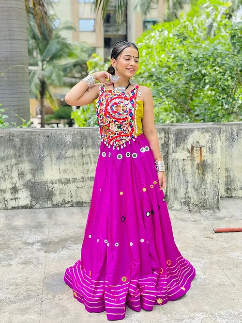 Wine Color Multi Work Heavy Lace Readymade Chaniya for Navratri 