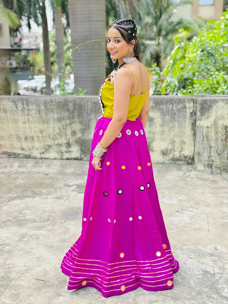 Wine Color Multi Work Heavy Lace Readymade Chaniya for Navratri 