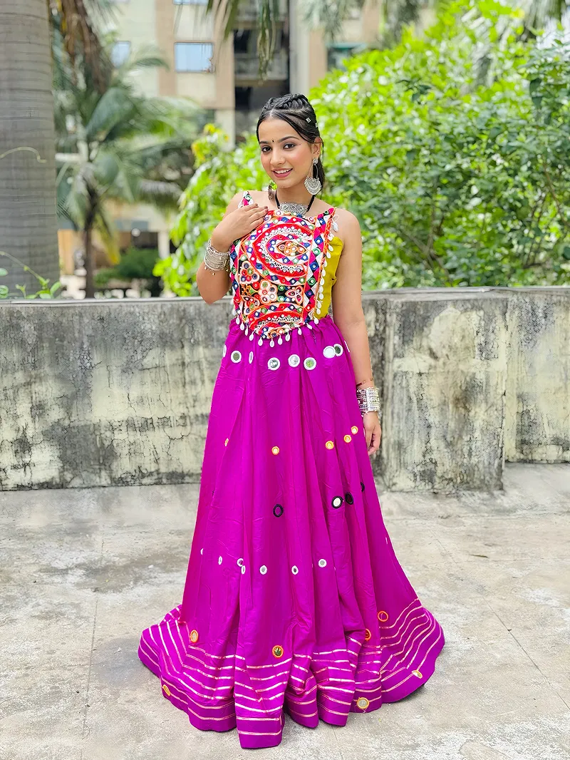 Wine Color Multi Work Heavy Lace Readymade Chaniya for Navratri 