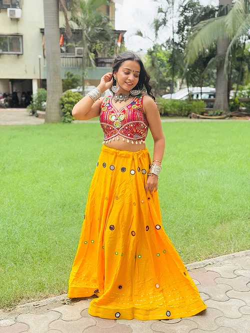 Yellow Color Multi Work Heavy Lace Readymade Chaniya for Navratri 