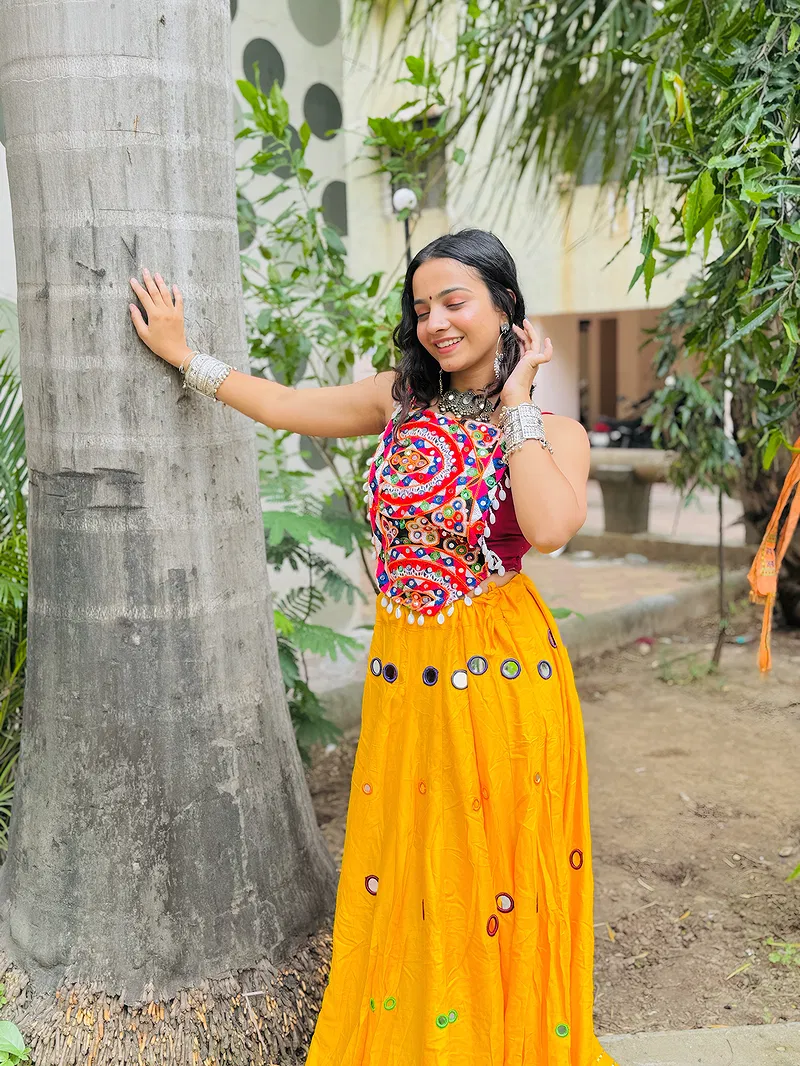 Yellow Color Multi Work Heavy Lace Readymade Chaniya for Navratri 