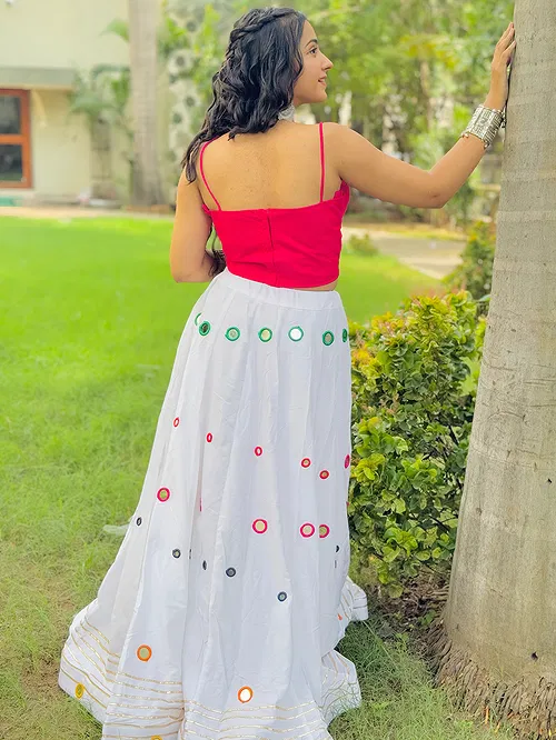 White Color Multi Work Heavy Lace Readymade Chaniya for Navratri 