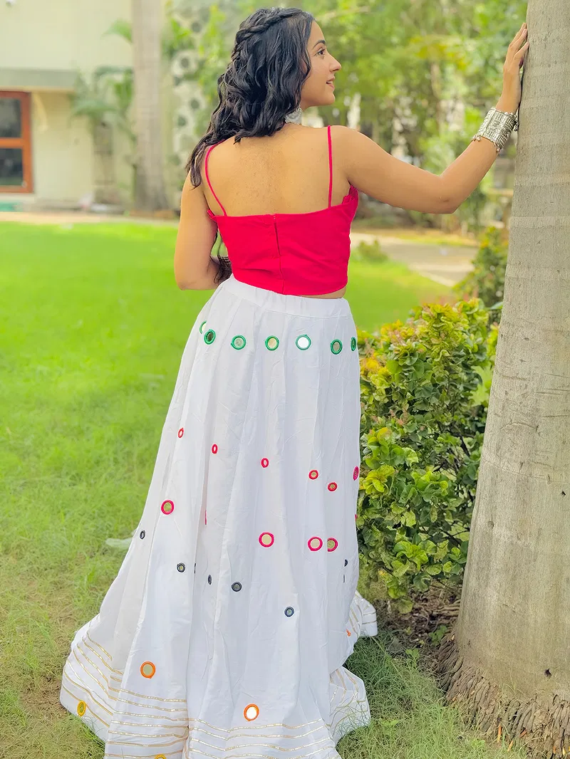 White Color Multi Work Heavy Lace Readymade Chaniya for Navratri 