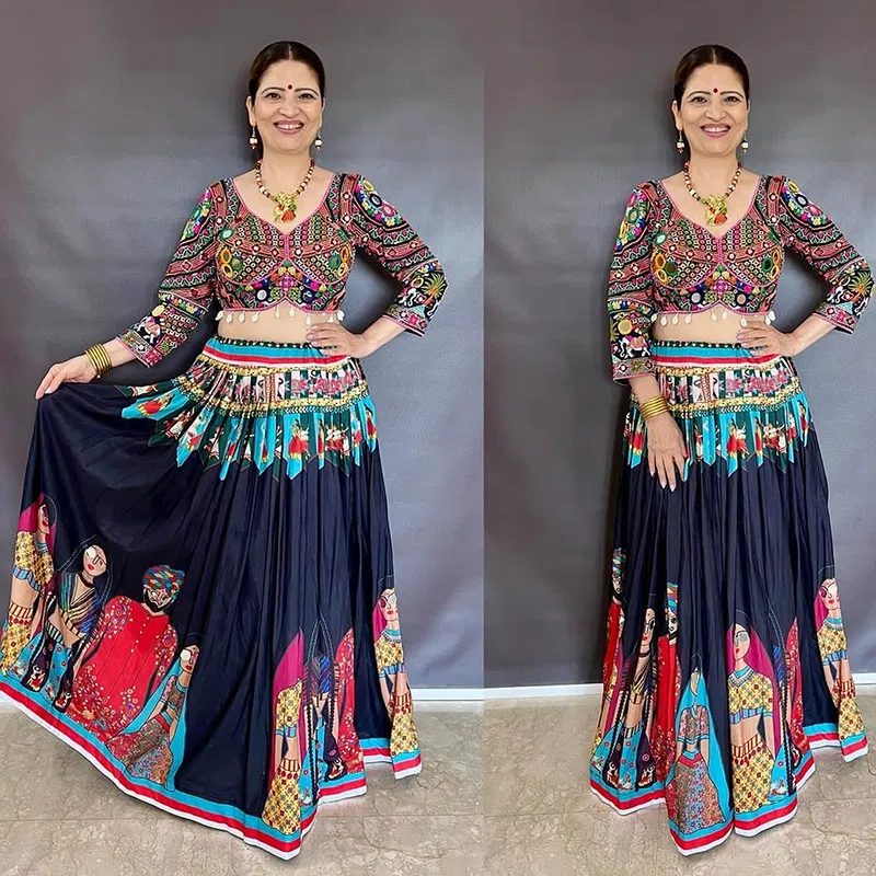 Digital Print Chaniya Choli with Heavy Embroidery Mirror Work for Navratri