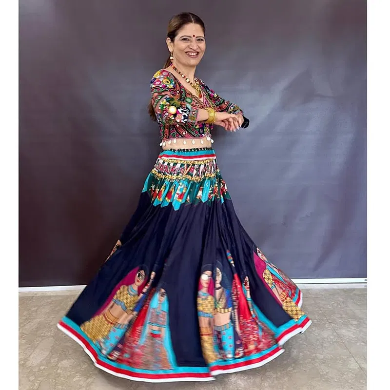 Digital Print Chaniya Choli with Heavy Embroidery Mirror Work for Navratri