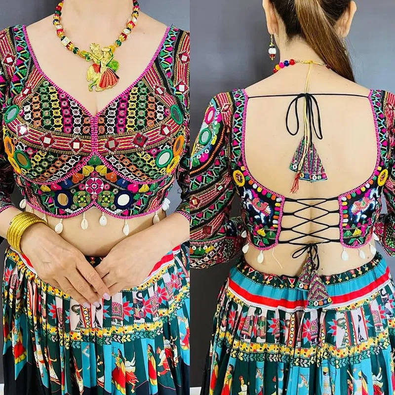 Digital Print Chaniya Choli with Heavy Embroidery Mirror Work for Navratri