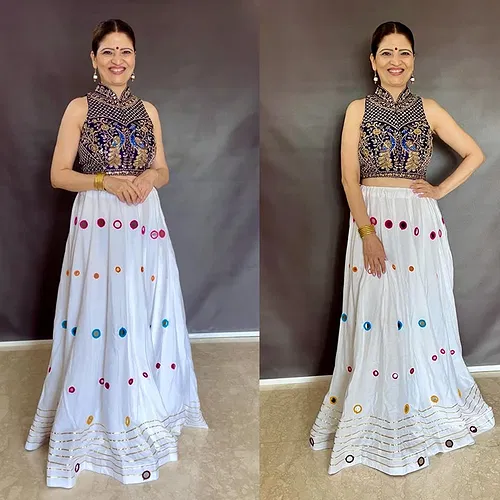 Heavy Beads Work And Mirror Work Chaniya Choli Set For Navratri 