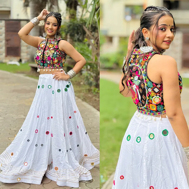 Dandiya Figure Chaniya Choli with Mirror and Embroidery Work