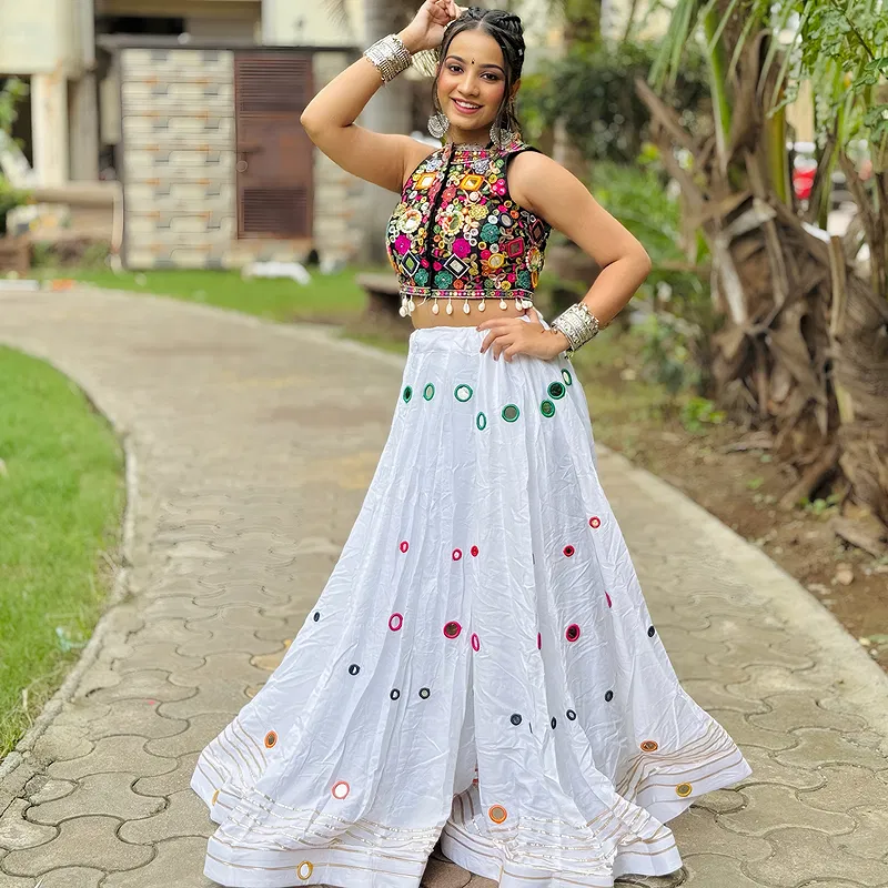 Dandiya Figure Chaniya Choli with Mirror and Embroidery Work