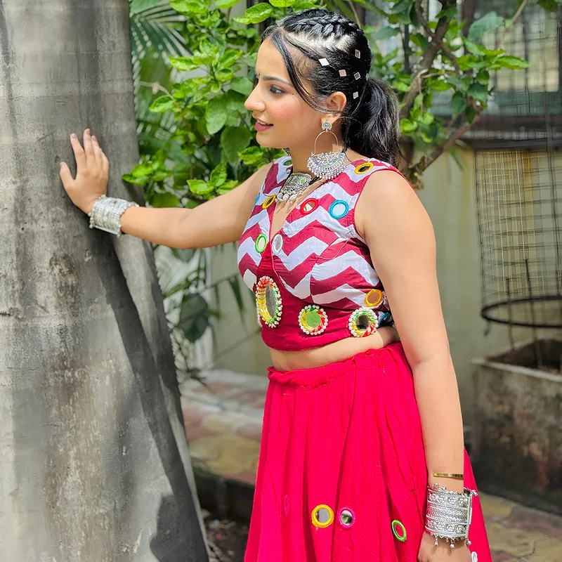 Stylish Red Color Chaniya Choli with Mirror Work