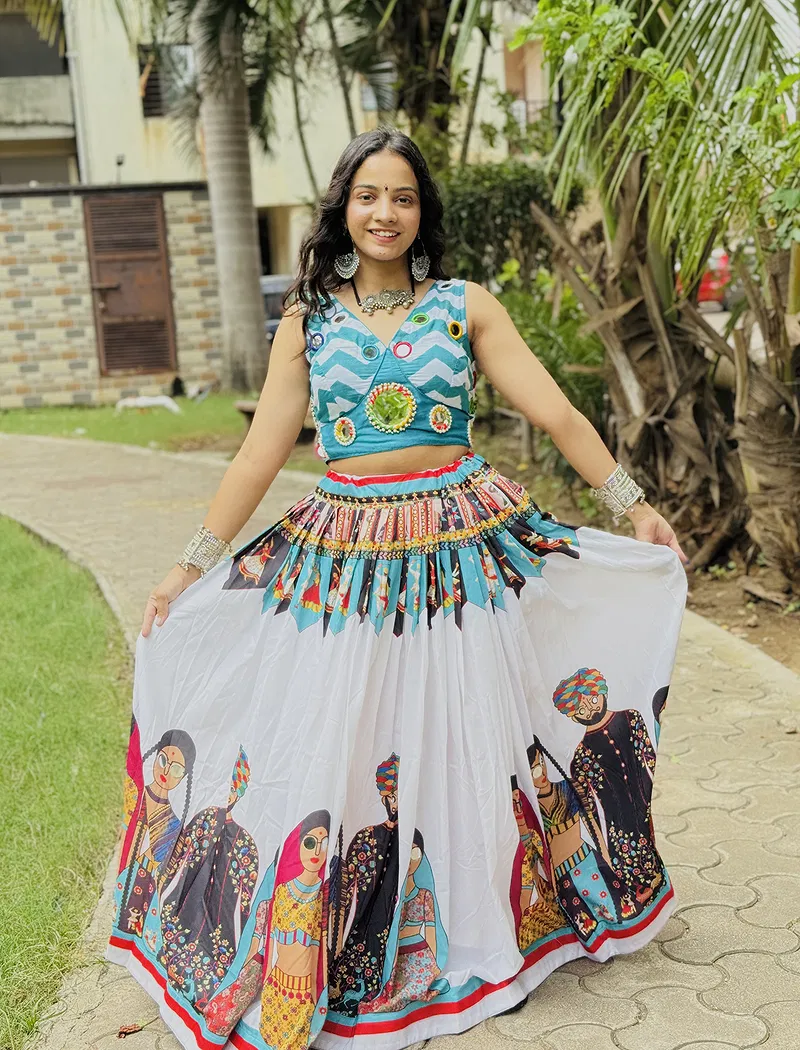 Navratri Special Digital Print And Mirror Work Chaniya Choli