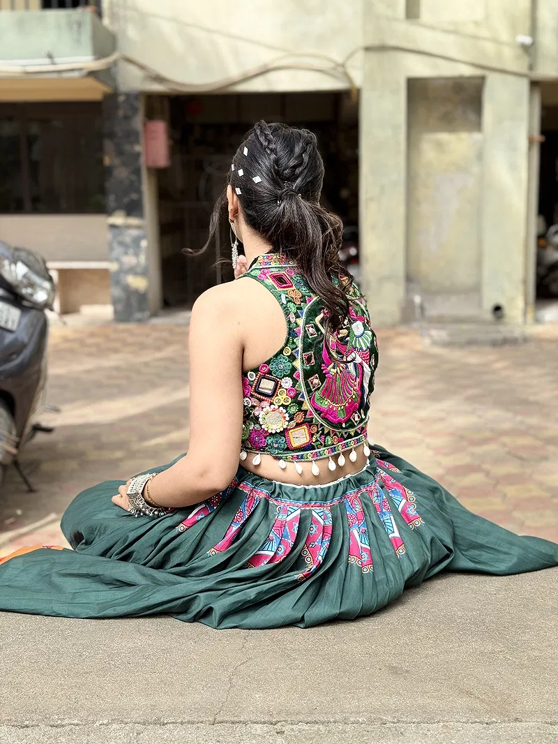 Readymade Chaniya Choli Set with Digital Face Print and Embroidered Halter Neck for Navratri