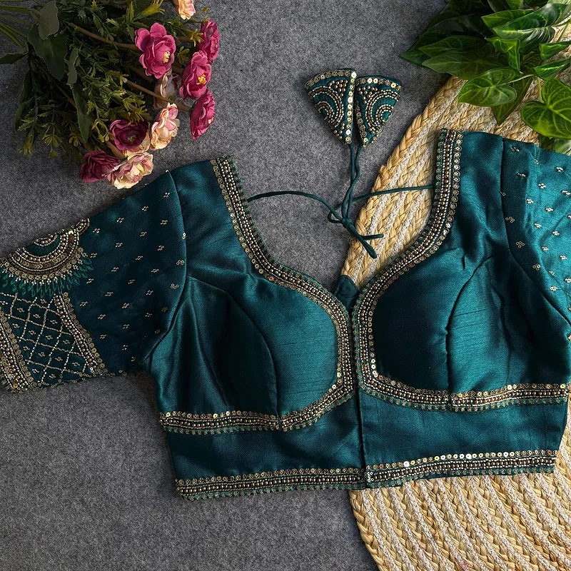 Morpeach Color Italian Silk Blouse with Heavy Beads and Sequence Work 