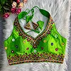 Green Navratri Special Heavy Embroidery Sequence Mirror Work Readymade Blouse
