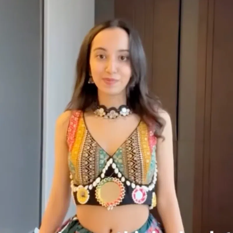 Black Navratri Special Heavy Mirror Work Readymade Blouse