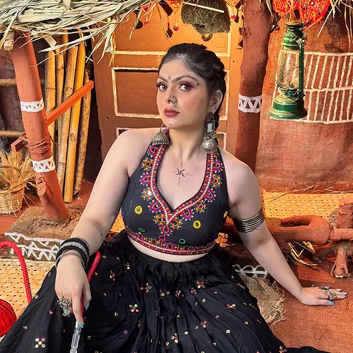 Black Navratri Special Heavy Embroidery Sequence Mirror Work Readymade Blouse