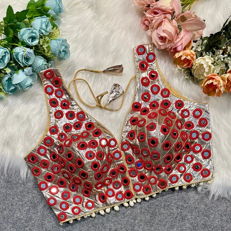 Red Color Navratri Special Readymade Mirror Work Blouse