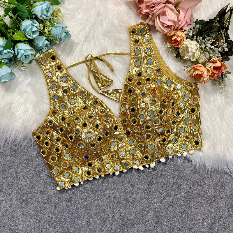 Yellow Color Navratri Special Readymade Mirror Work Blouse