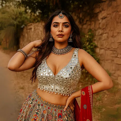 Silver Color Navratri Special Readymade Mirror Work Blouse