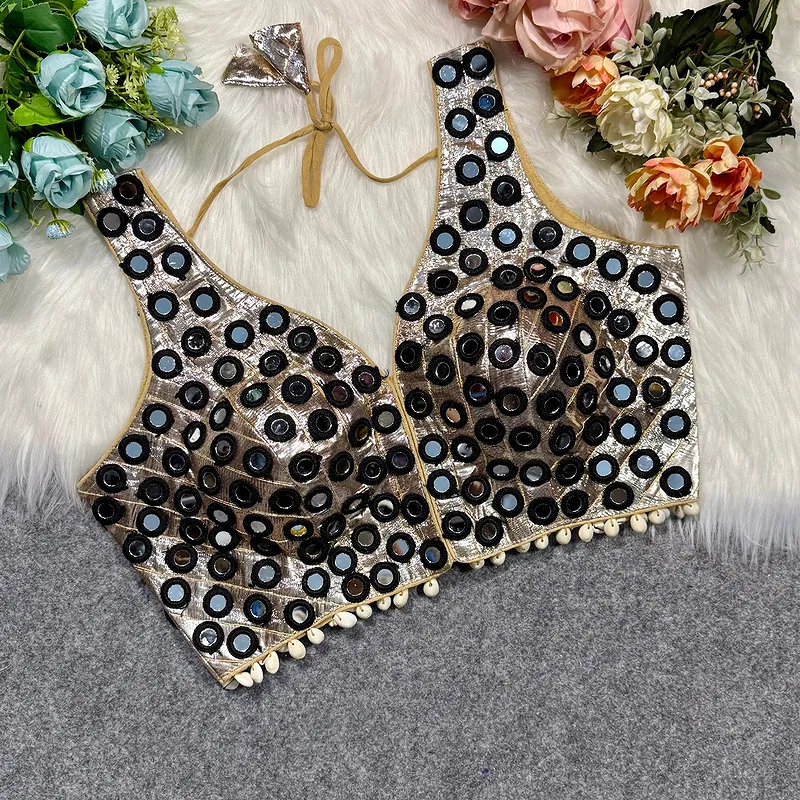 Black Color Navratri Special Readymade Mirror Work Blouse