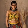 Yellow Silk Navratri Choli with Mirror Work and Dori Sleeves